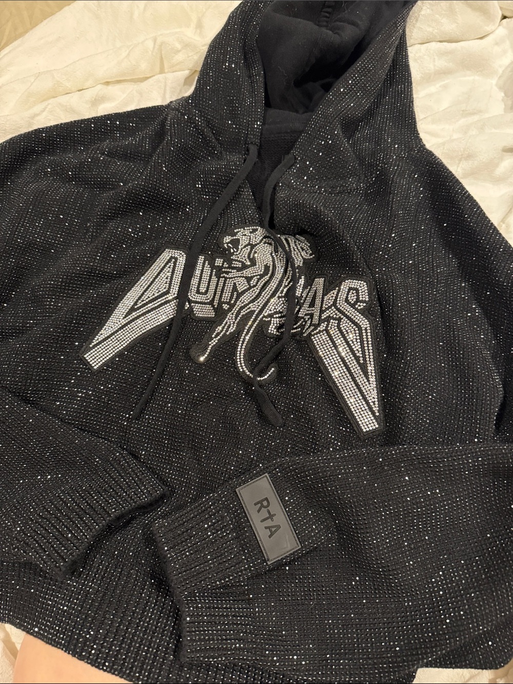 RtA Black Sparkle Logo Crewneck Hoodie